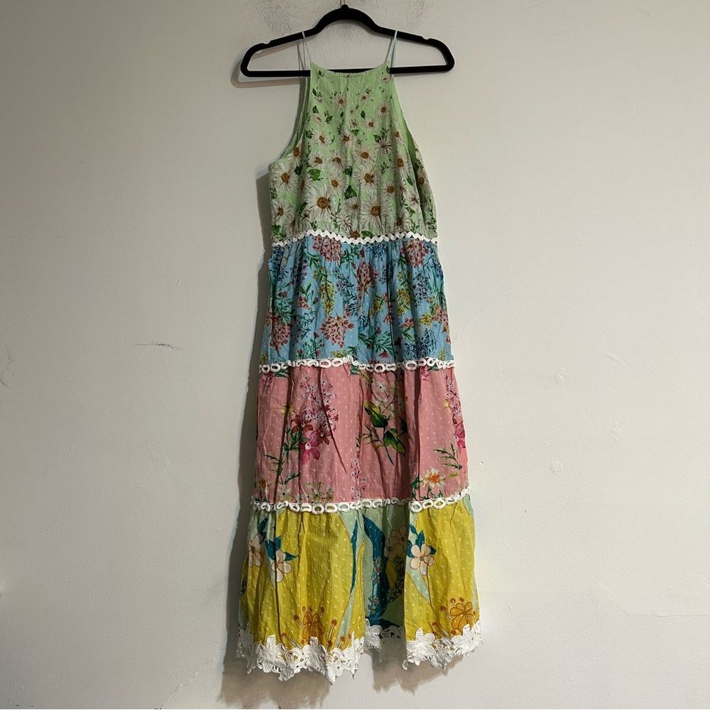 Farm Rio Mixed Floral Maxi Dress in Multi Size Medium Pastel Embroidered Spring - Picture 7 of 15